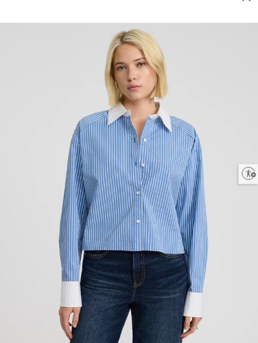Express Blue & White Striped Button-Down Shirt with Contrast Collar